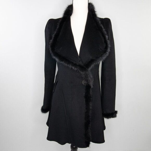 Vintage Gothic style Black Coat wool‎ blend with Mink  fur - Picture 6 of 16